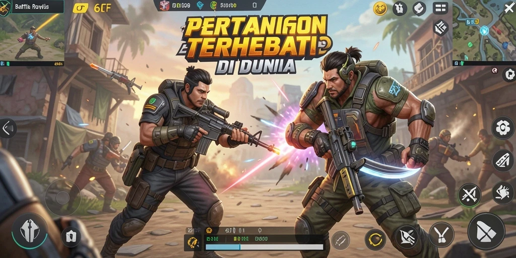 Tampilan gameplay mendebarkan dalam pertempuran Battle Royale.