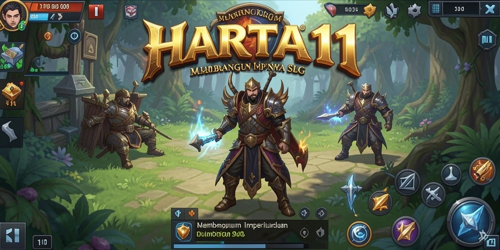 Tampilan gameplay HARTA11 menampilkan strategi membangun kerajaan yang kompleks.