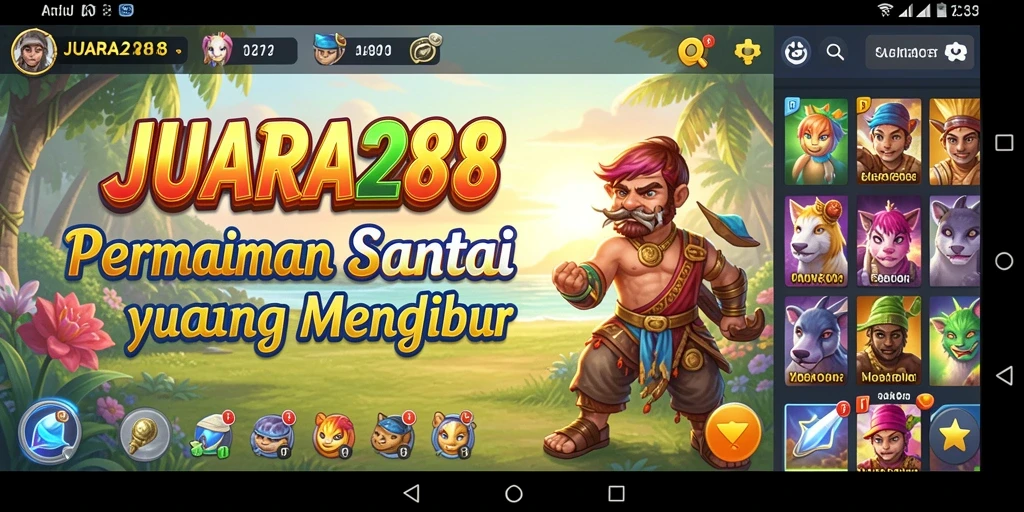 Tampilan gameplay JUARA288 yang ceria dan penuh warna.