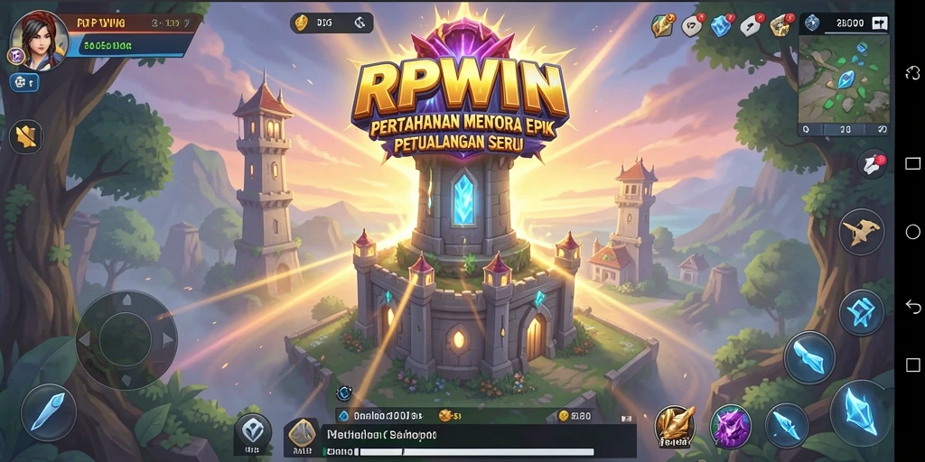 Screenshot menampilkan gameplay seru Tower Defense dengan menara dan gelombang musuh.