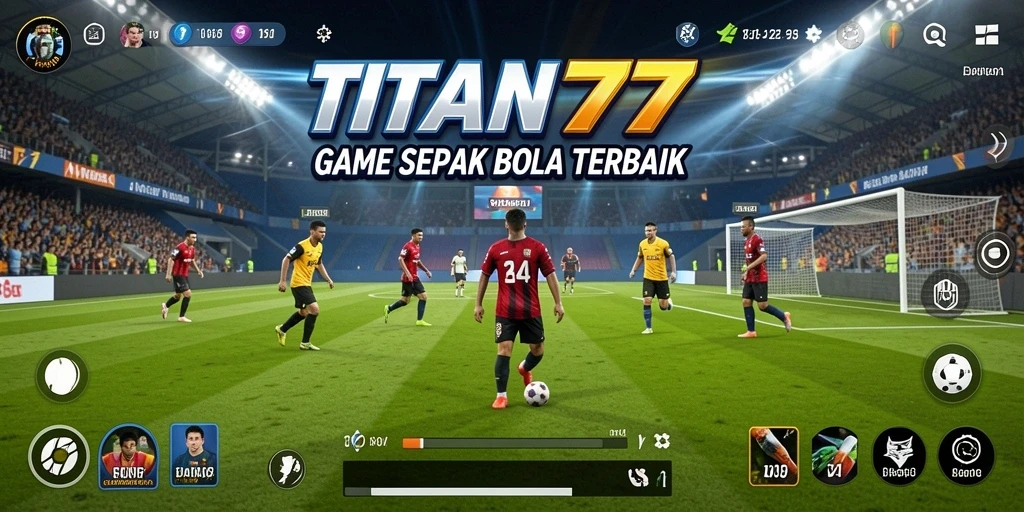 Tampilan gameplay seru di TITAN777 dengan aksi sepak bola yang mendebarkan.